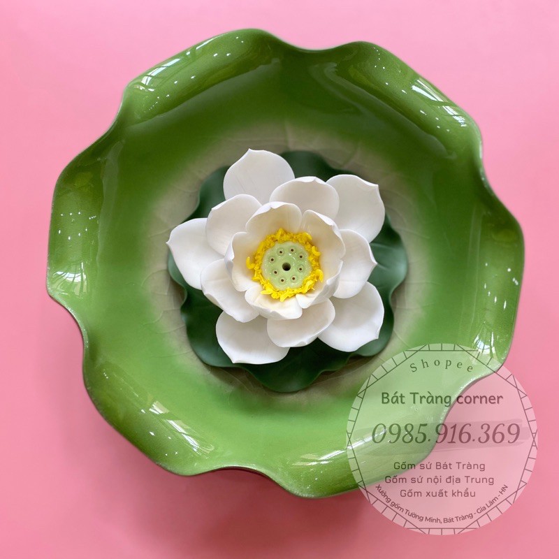 Combo sen sứ và bát sen gốm Bát Tràng, bát sen để ban thần tài, ban thờ