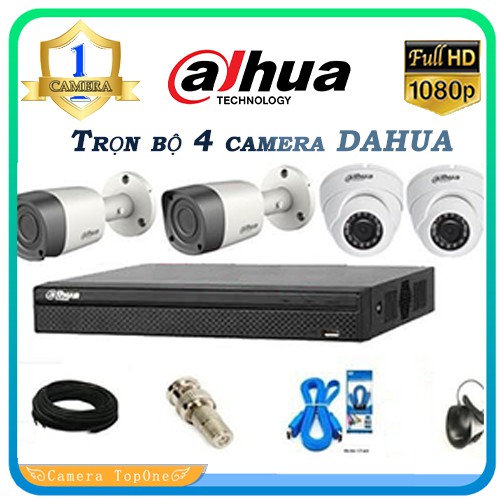 Trọn bộ 4 camera DAHUA chính hãng Full HD 1080p + ổ cứng HDD 500G đi kèm dây tùy chọn