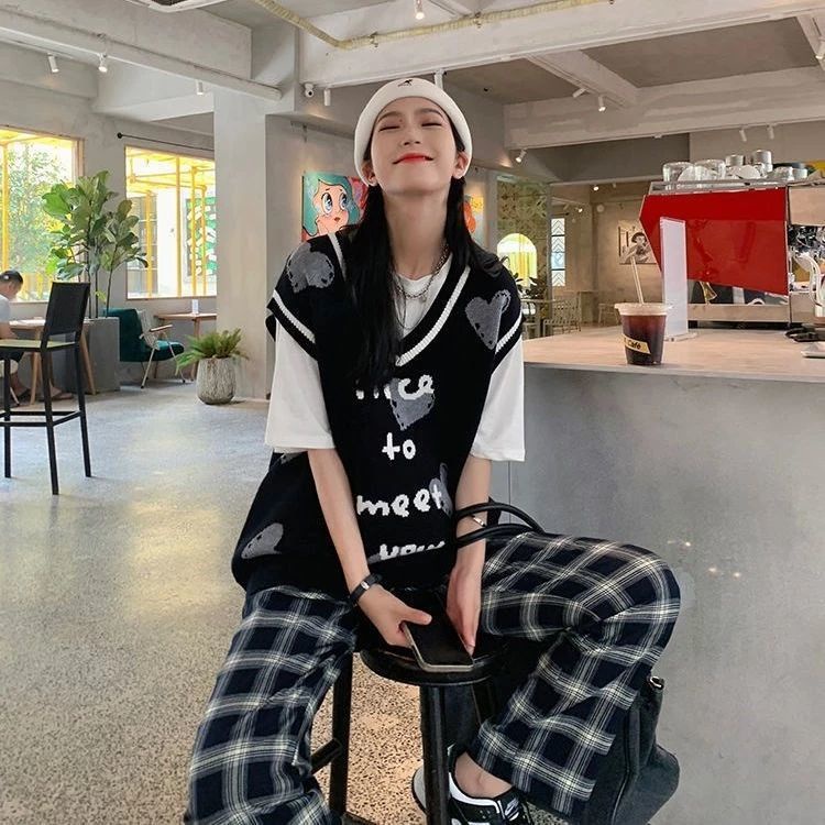 Áo len không tay cổ chữ v dáng rộng thời trang theo phong cách hàn quốc cho nữ