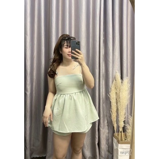 [Shop bigsize nữ 50kg đến 90kg] Set áo dây mix quần short