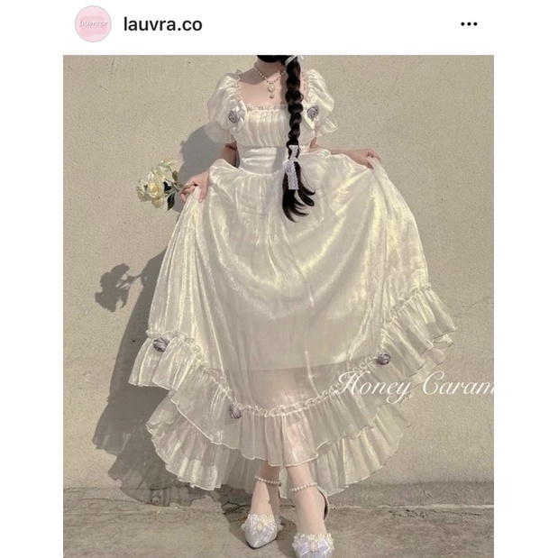VÁY TRẮNG CÔNG CHÚA TIỂU THƯ DÀI XOÈ DỰ TIỆC CHỤP ẢNH CƯỚI PROM KỶ YẾU VINTAGE GIÁ RẺ ĐẦM TRẮNG DÀI XOÈ HÀN QUỐC