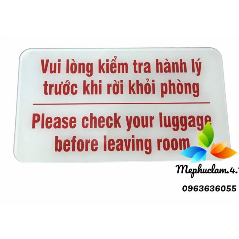 Bảng nhắc kiểm tra hành lý dùng trong khách sạn, nhà nghỉ, homestay bằng mica trong