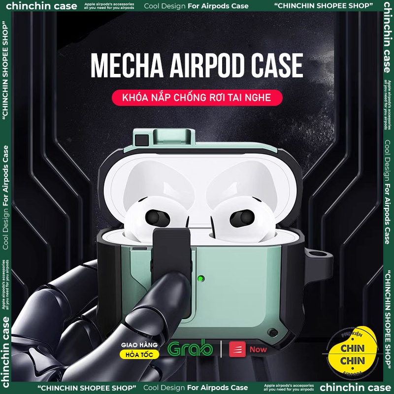 Vỏ Bảo Vệ Tai Nghe Airpod 1 2 3 Pro Mecha Có Khóa Chống Rơi Nắp Chất Liệu Nhựa TPU PC 2 Lớp Cao Cấp - Chinchin Case