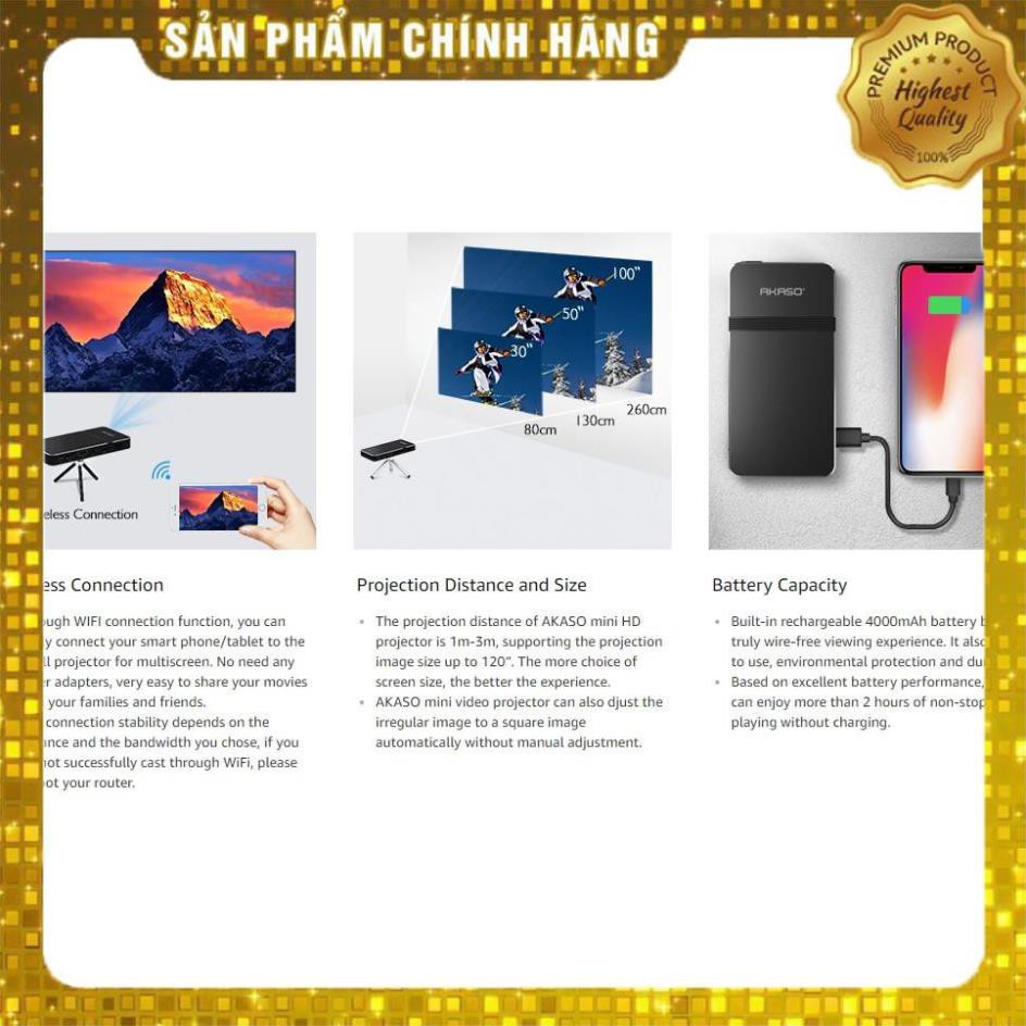 Máy chiếu mini cầm tay Pico Projector AKASO Mini Portable 1080p HD DLP LED 50 ANSI Lumens WiFi