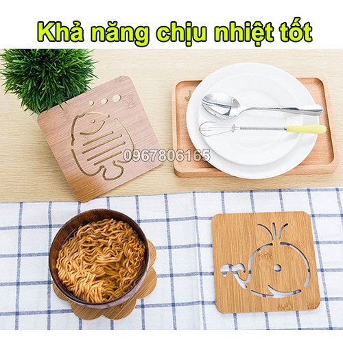 Miếng lót nồi bằng gỗ tre chịu nhiệt tốt - Tấm lót nồi gỗ nhiều hình ngộ nghĩnh