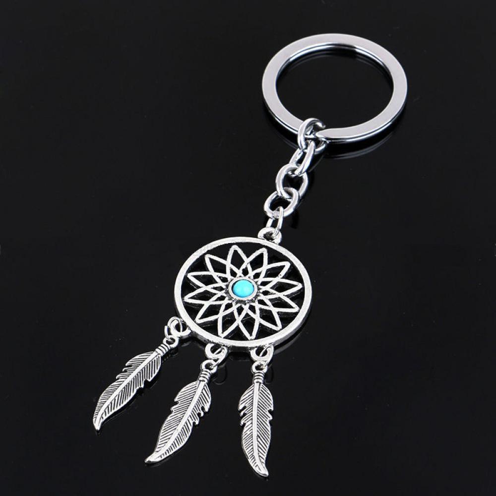 Móc khóa hình dreamcatcher phối lông vũ độc đáo sáng tạo
