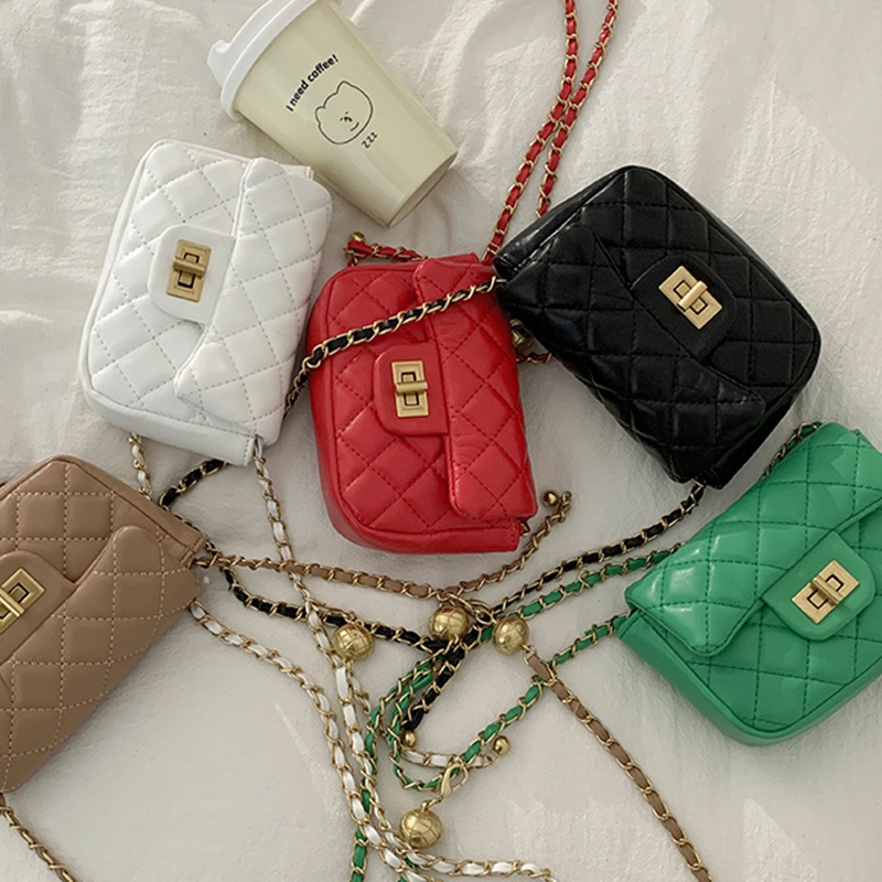 Túi đeo vai IELGY màu trơn họa tiết quả trám có chuỗi xích dễ phối đồ cho nữ