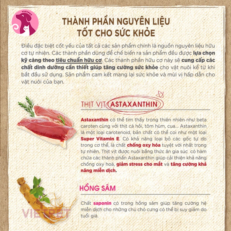 THỨC ĂN HỮU CƠ NATURAL CORE CHO CHÓ GIÀ (Full vị) (Thịt Vịt/ Cá Hồi) (1kg)