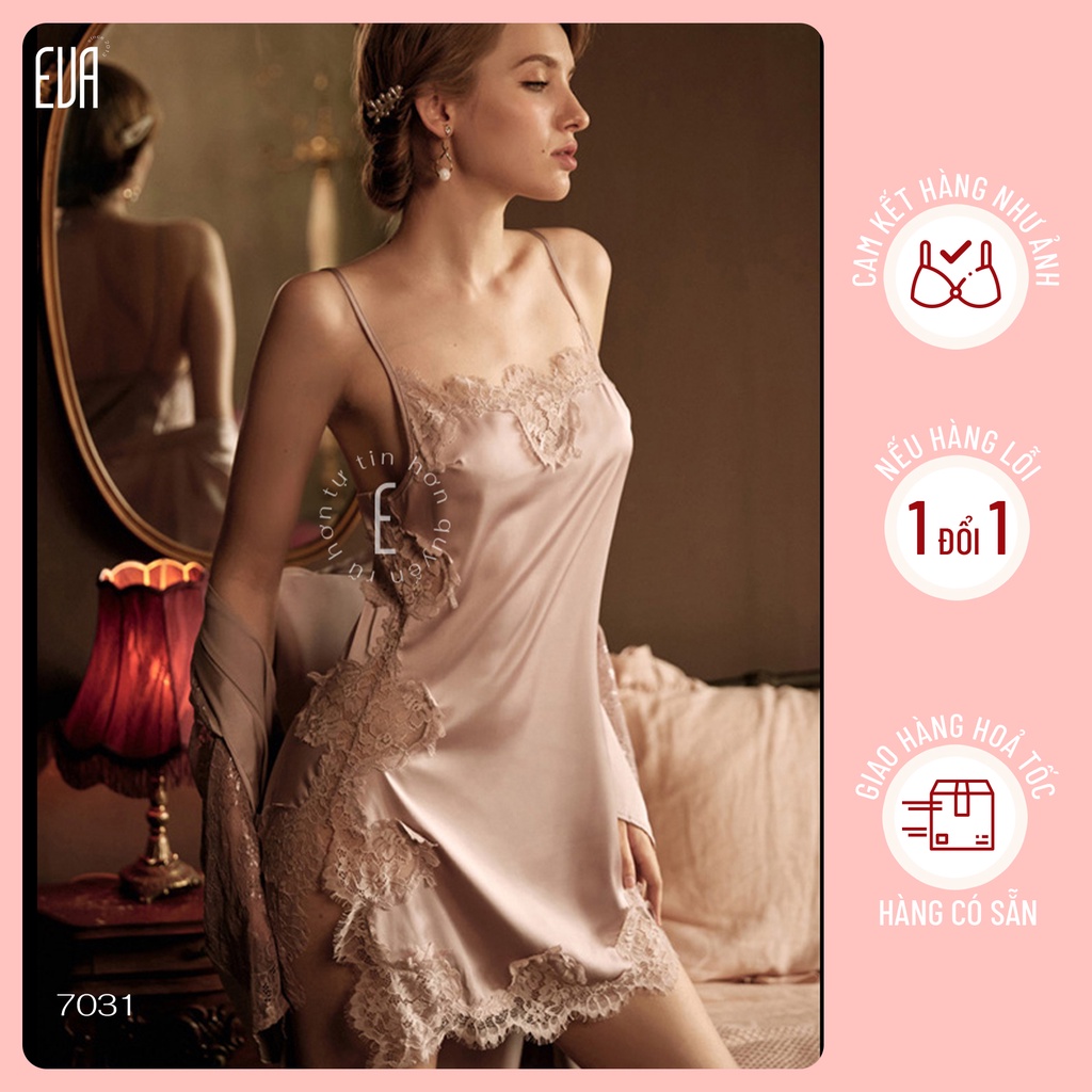 Đầm ngủ lụa mix ren có xẻ hông sexy 7031