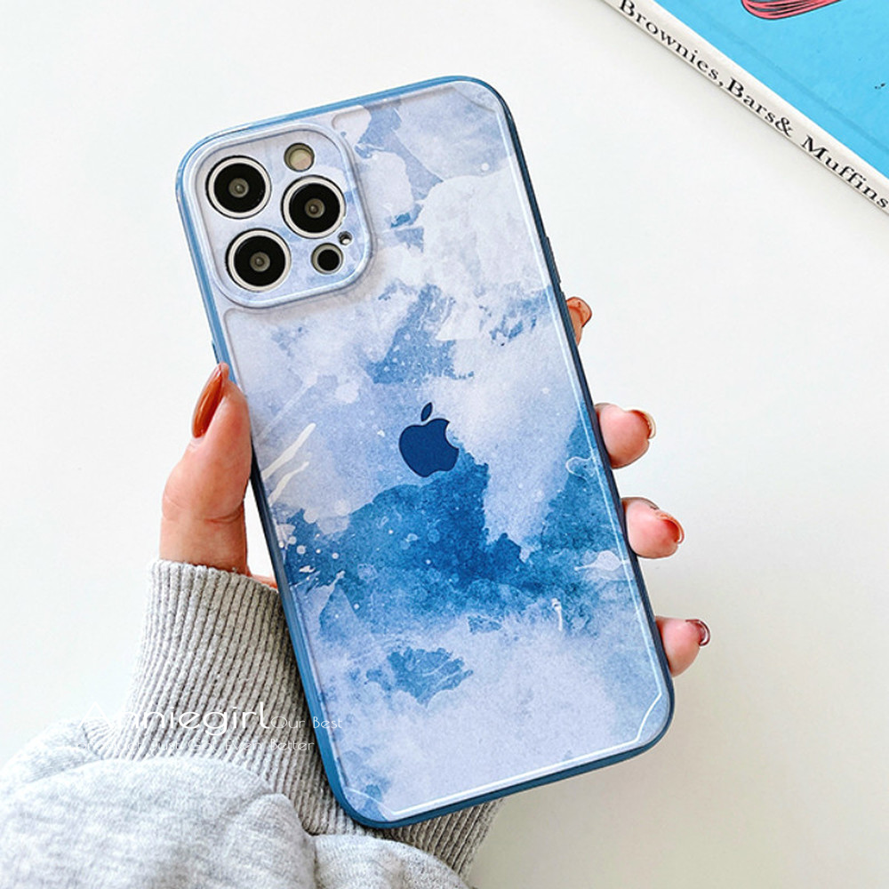 Ốp điện thoại TPU silicon nhám viền vuông màu nước gradient chống xước cho iPhone 12 11 Pro Max X XS Max XR 8 7 Plus