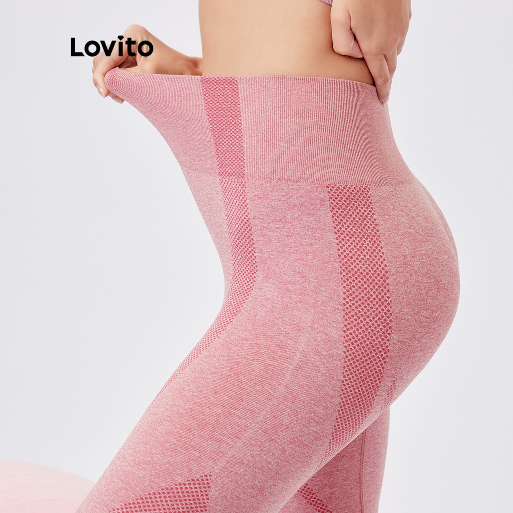 Quần legging Lovito màu trơn thiết kế liền mạch đơn giản phong cách thể thao L26AD040 (màu hồng nổi bật/tím)