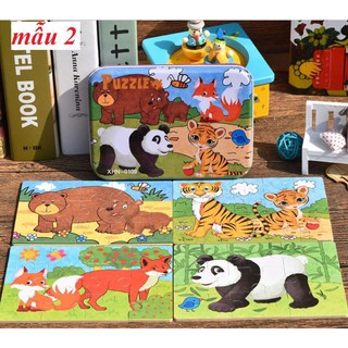 Ghép hình 4in1 hộp sách hình ảnh động vật cho bé