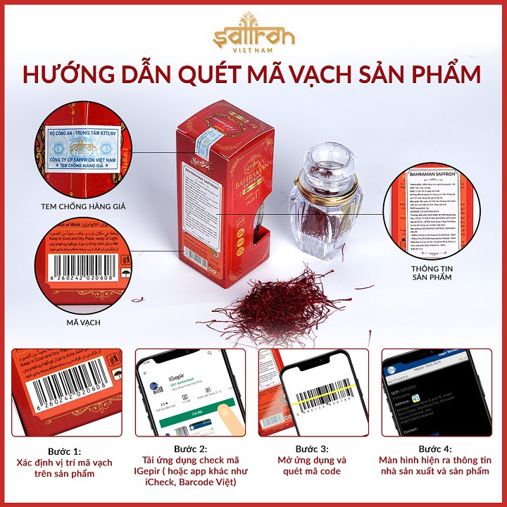 Nhụy hoa nghệ tây saffron bahraman 1gr x3 hộp date 03 2023 - ảnh sản phẩm 2