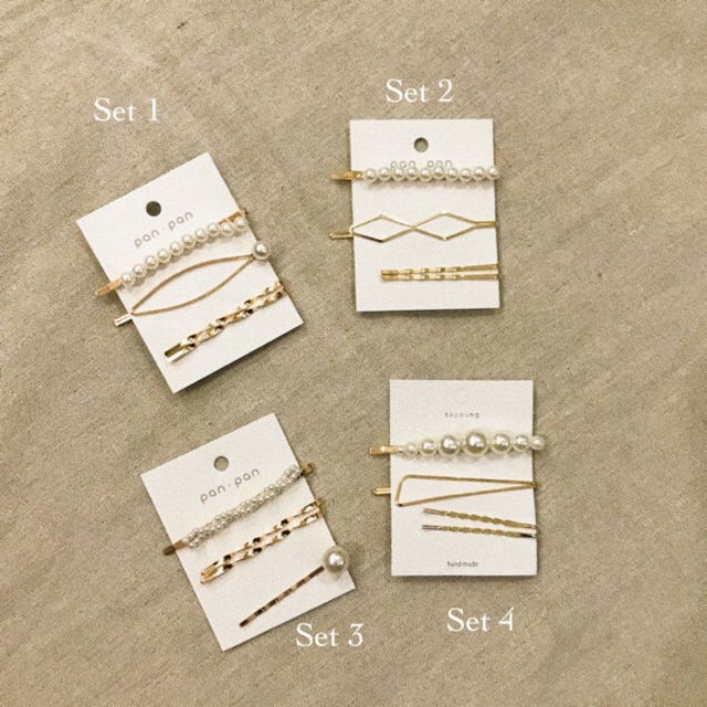 Kẹp tóc đính hạt set 3c