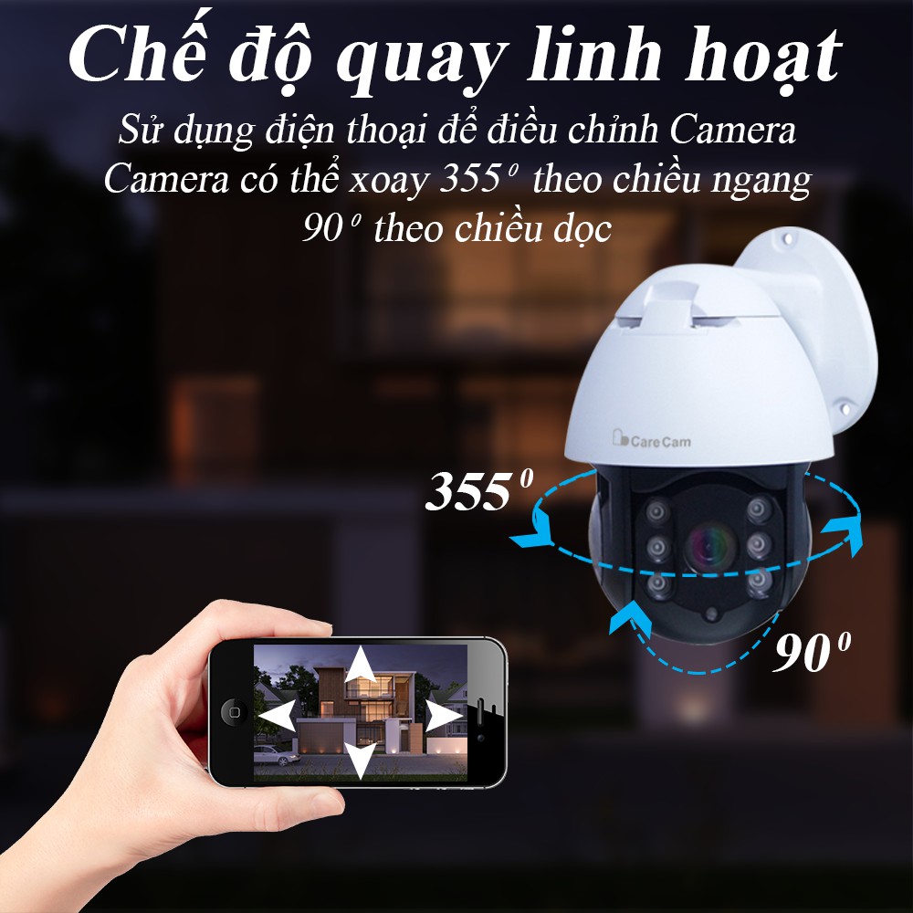 Camera ip wifi giám sát PTZ Carecam FullHD 2.0MP ngoài trời hồng ngoại cảnh báo động chuyển động, xoay 360 | BigBuy360 - bigbuy360.vn