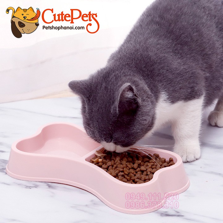 Bát cho chó mèo bát nhựa đôi hình xương cho thú cưng - CutePets