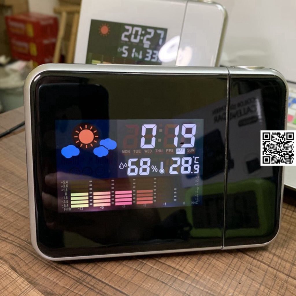 1731 Đồng hồ Báo thức màn hình màu LCD Chiếu giờ lên tường Dự báo thời tiết