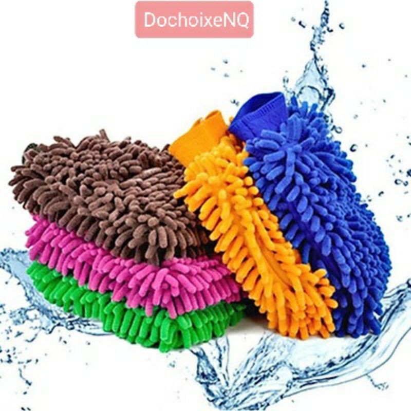 Bao găng tay rửa xe sợi microfiber chuyên dùng lau rửa xe hơi,xe máy ô tô vệ sinh nhà cửa (màu ngẫu nhiên)