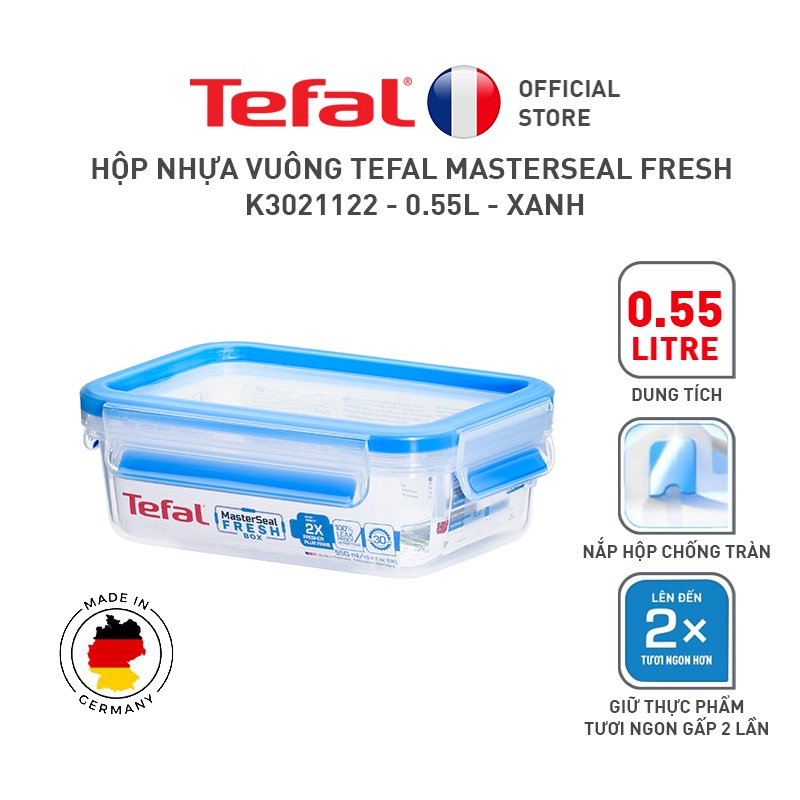 [LIFEMC11BPC -8% đơn 350K] Hộp nhựa vuông Tefal Masterseal Fresh K3021122 - 0.55L - xanh