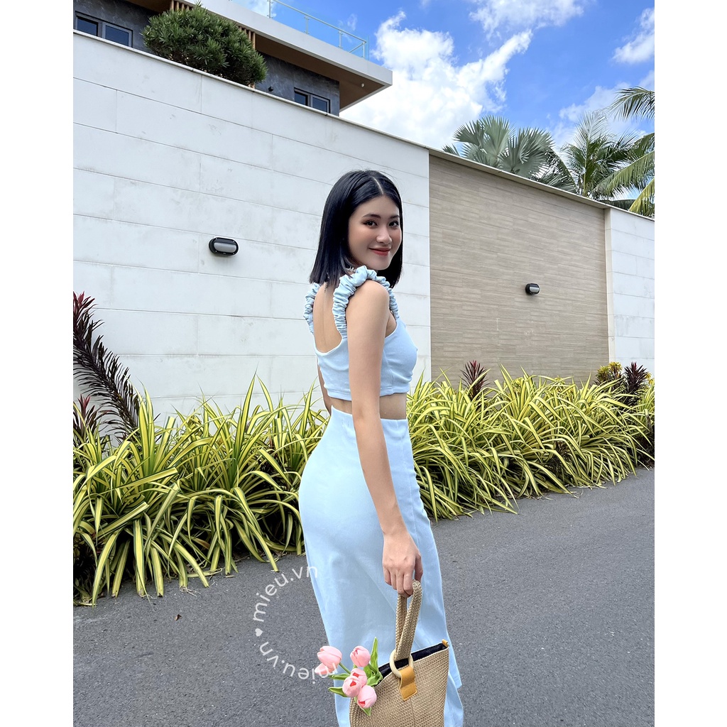 Set đồ nữ áo croptop nhún vai quyến rũ sang trọng kèm chân váy dài quý cô MIEU - JJL23