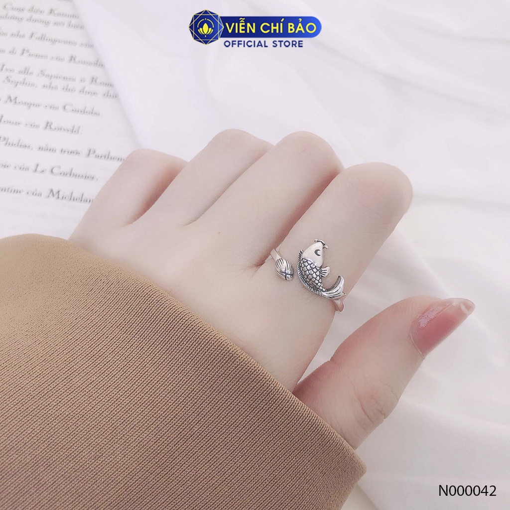 Nhẫn bạc nữ Cá chép hoa sen chất liệu bạc Thái 925 thời trang phụ kiện trang sức nữ Viễn Chí Bảo N000484
