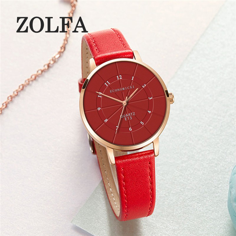 ZOLFA Luxury White Leather Ladies Watch Simple Casual Round Quartz Wristwatches Fashion Elegant Analog Dress Womens Watches Đồng hồ nữ