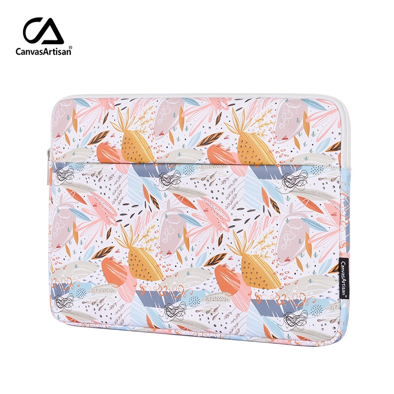CanvasArtisan Túi đựng laptop vải phối da chống thấm nước in họa tiết graffiti xinh xắn cho Matebook Air Pro 11/12/13/14/15inch