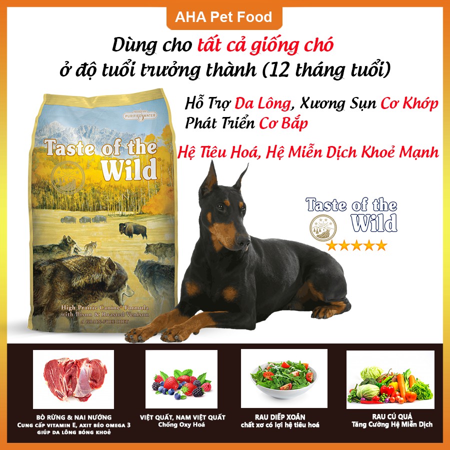 [Nhập Khẩu USA] Thức Ăn Cho Chó Doberman Taste Of The Wild Bao 2kg -  High Praire Bò Rừng, Thịt Nai, Trái Cây Rau Củ Quả