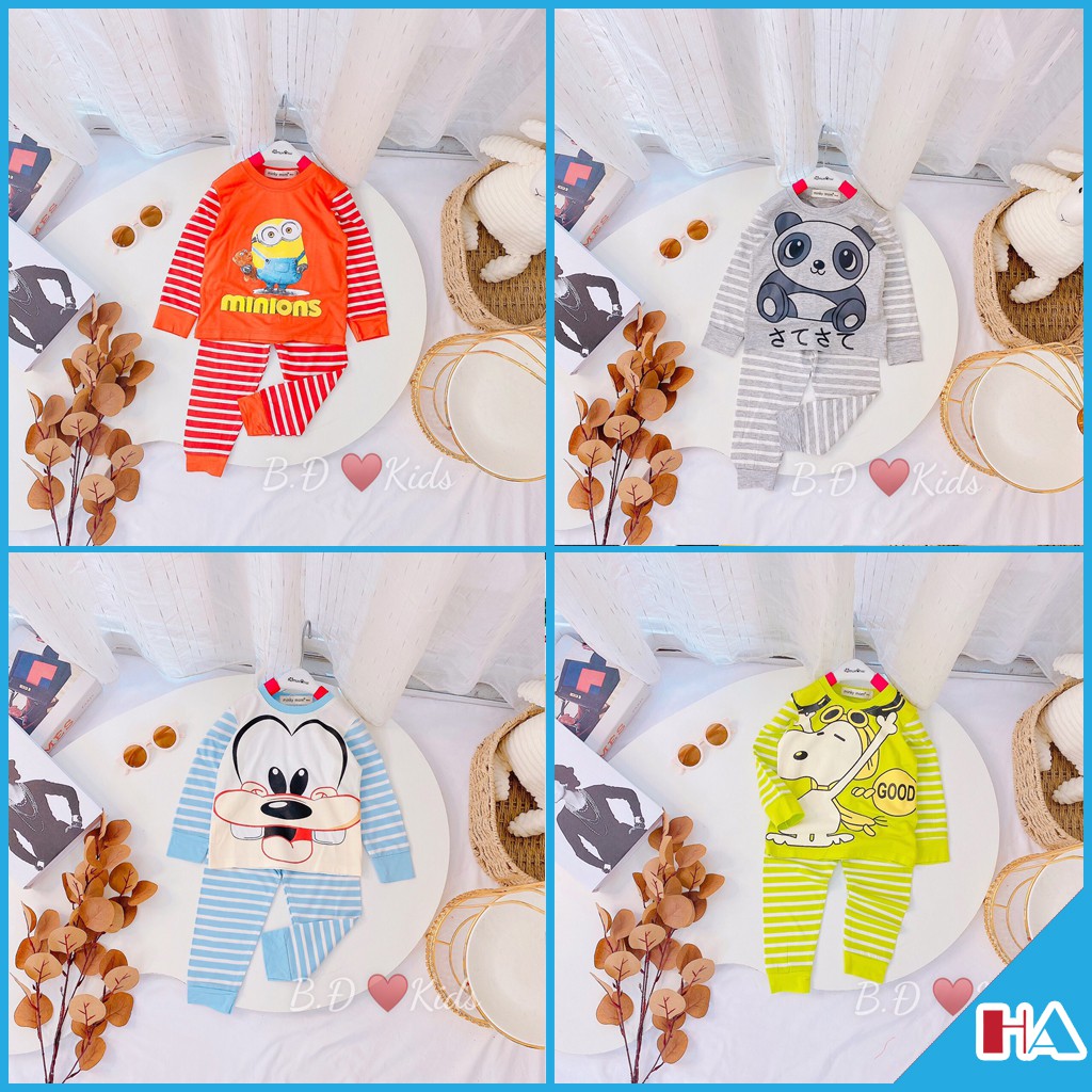Bộ Minky Mom kẻ cho bé in hoạt hình siêu chất, hàng đẹp loại I, vài thun lạnh mềm mịn