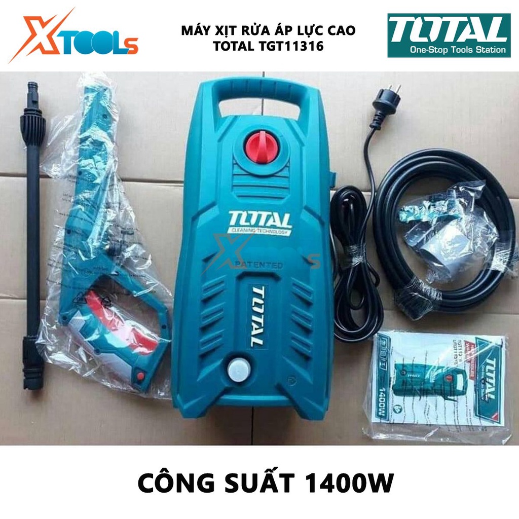 Máy xịt rửa TOTAL TGT11316 máy phun xịt áp lực cao Công suất 1400W, Điện áp định mức 220-240V~50/60Hz, 16800 vòng/phút