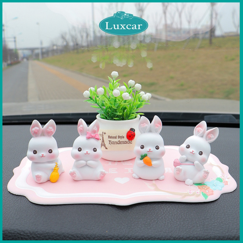 Phụ Kiện Trang Trí TÔ Tô Taplo Xe Hơi Bàn Làm Việc Bàn Học Phòng Khách Set 4 Chú Thỏ Trắng Luxcar Siêu Xinh Giá Rẻ
