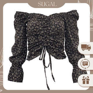 Áo Nữ Cao Cấp Cổ Vuông Dáng Croptop Họa Tiết Hoa Nhí May Nhún Phối Tay Bồng Phong Cách Thời Trang Sugal TOP NU 015V4