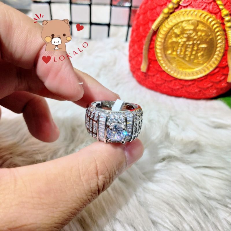 (Có Video) Nhẫn Nam Mạ Bạch Kim Đính Xoàn Cao Cấp - Đeo Như Đại Gia - Lokalo 20922