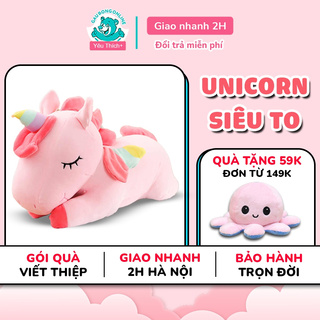 Gấu bông Unicorn nằm dễ thương chất co dãn mềm mịn cao cấp