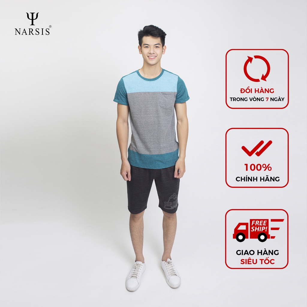 Áo nam màu kẻ xanh ghi Narsis D6052