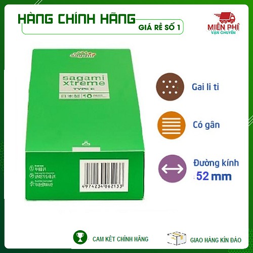 [CHÍNH HÃNG 100%] Bao Cao Su SAGAMI XTREME GREEN [2 HỘP 20 BAO] Gân-Gai-Thắt siêu mỏng Dùng là mê