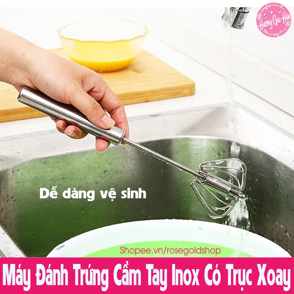 Cây Đánh Trứng Inox Có Trục Xoay Tự Động Không Dùng Điện Nhỏ Gọn Tiện Dụng