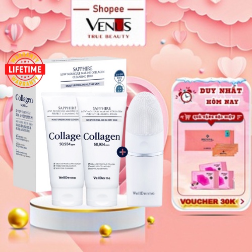 Sữa Rửa Mặt WellDerma Sapphire Low Molecule Marine Collagen 2 Sữa Rửa Mặt + 1 Máy Rửa Mặt