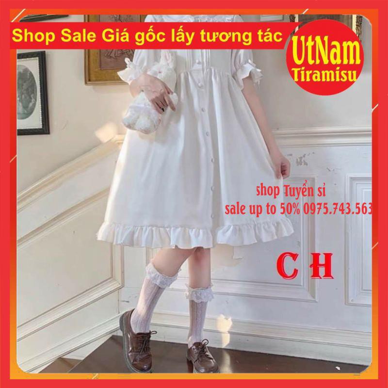 (HÀNG SẴN) VÁY BABY DOLL TRẮNG PHONG CÁCH LOLITA CỔ BẺ NƠ TAY🎎 VÁY CÔNG CHÚA DỰ TIỆC SIÊU XINH  ĐẦM DÁNG DÀI