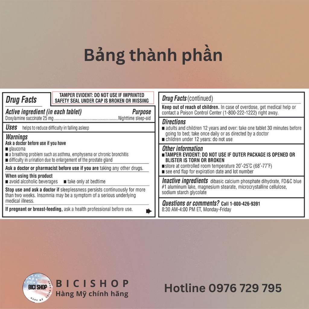 Viên uống hỗ trợ giấc ngủ ngon và chứng mất ngủ Kirkland Sleep Aid - 1 hộp 96 viên