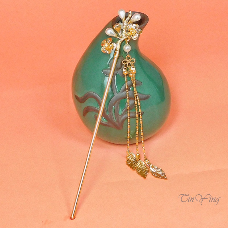 GETNOIVAS Trâm Cài Tóc Hình Hoa Phối Tua Rua Phong Cách Trung Hoa Thời Trang Cho Nữ