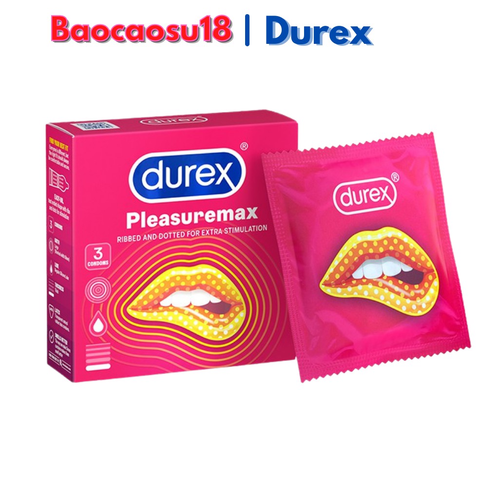 Bao cao su gân gai Durex Pleasuremax 3 bao. Tăng cảm giác chân thật.