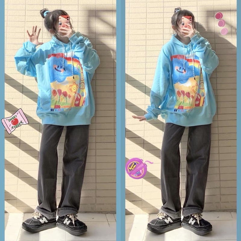 Hoodie mặt hình nghệ thuật 3 màu cực xinh