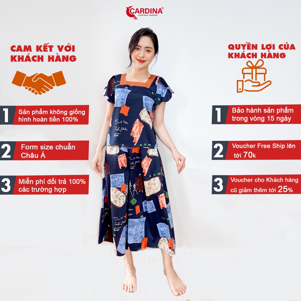 Đồ Bộ Nữ 𝐂𝐀𝐑𝐃𝐈𝐍𝐀 Chất Lụa Satin Nhật Cao Cấp Áo Cổ Vuông Tay Bèo Quần Culottes Thời Trang 2SF11