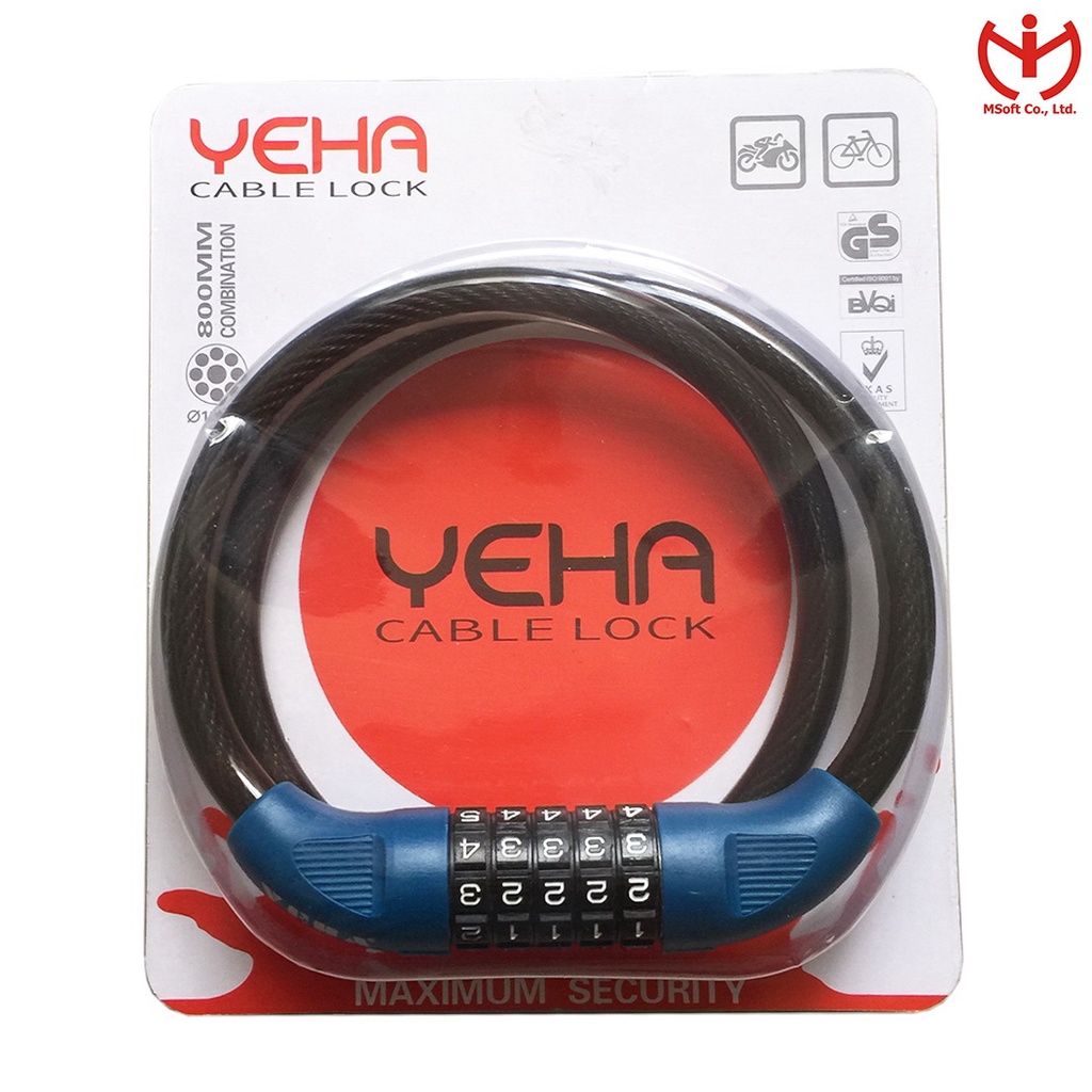 [Hỏa tốc HCM] Khóa dây xe đạp 5 số YEHA S3112 dây cáp dài 0.8m x 12mm - MSOFT