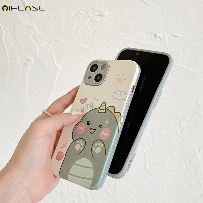 Ốp Điện Thoại Da Mềm Họa Tiết Khủng Long Đơn Giản Cho iPhone 13 12 11 Pro Max XS Max XR X 7 8 Plus