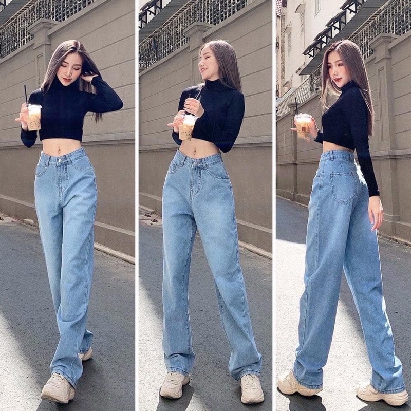 Quần Jean Suông Trơn Xanh Nhạt Cao Cấp Augusst house AJ158N|Ảnh thật shop chụp trải sàn | Giá rẻ TPHCM
