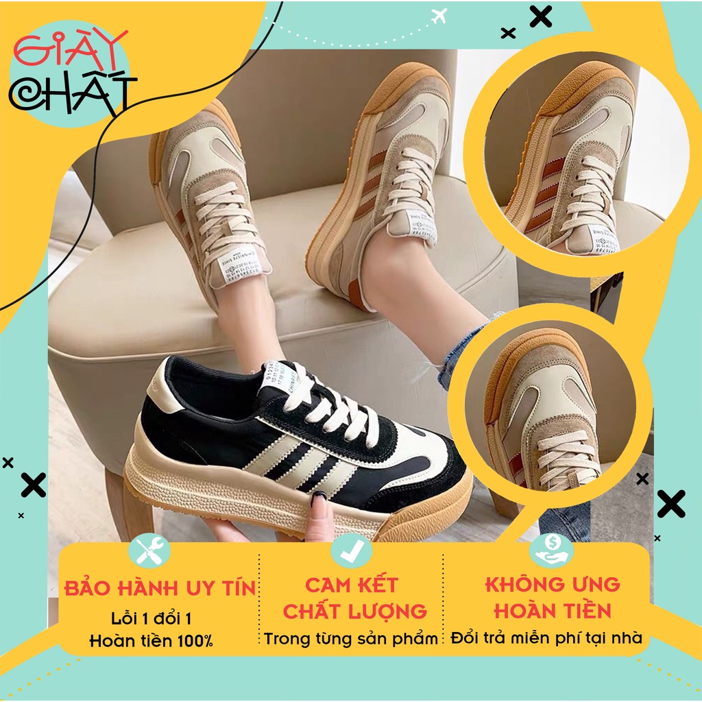 Giày thể thao độn đế nữ pha màu, Giày sneaker kẻ sọc nữ năng động cá tính