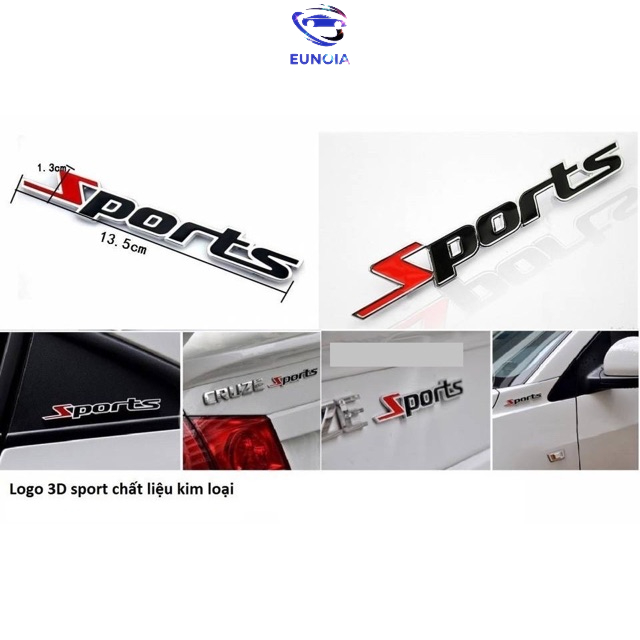 Tem dán chữ sport kim loại gắn trang trí ô tô xe máy