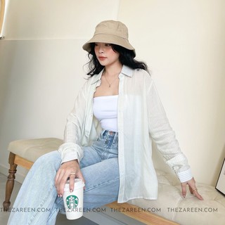 ÁO SƠ MI OVERSIZE ZAREEN SOM46 SỌC XANH LÁ
